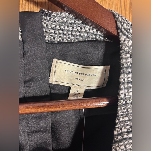 Anthropologie Moulinette Soeurs Grisaille Metallic Tweed Sheath Black Motif Midi - Picture 7 of 9